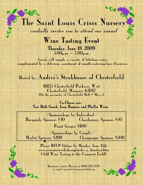 St. Louis Crisis Nursery Wine tasting invitation